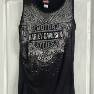 Harley-Davidson Black Graphic Tunic Top with Rhinestones for Women